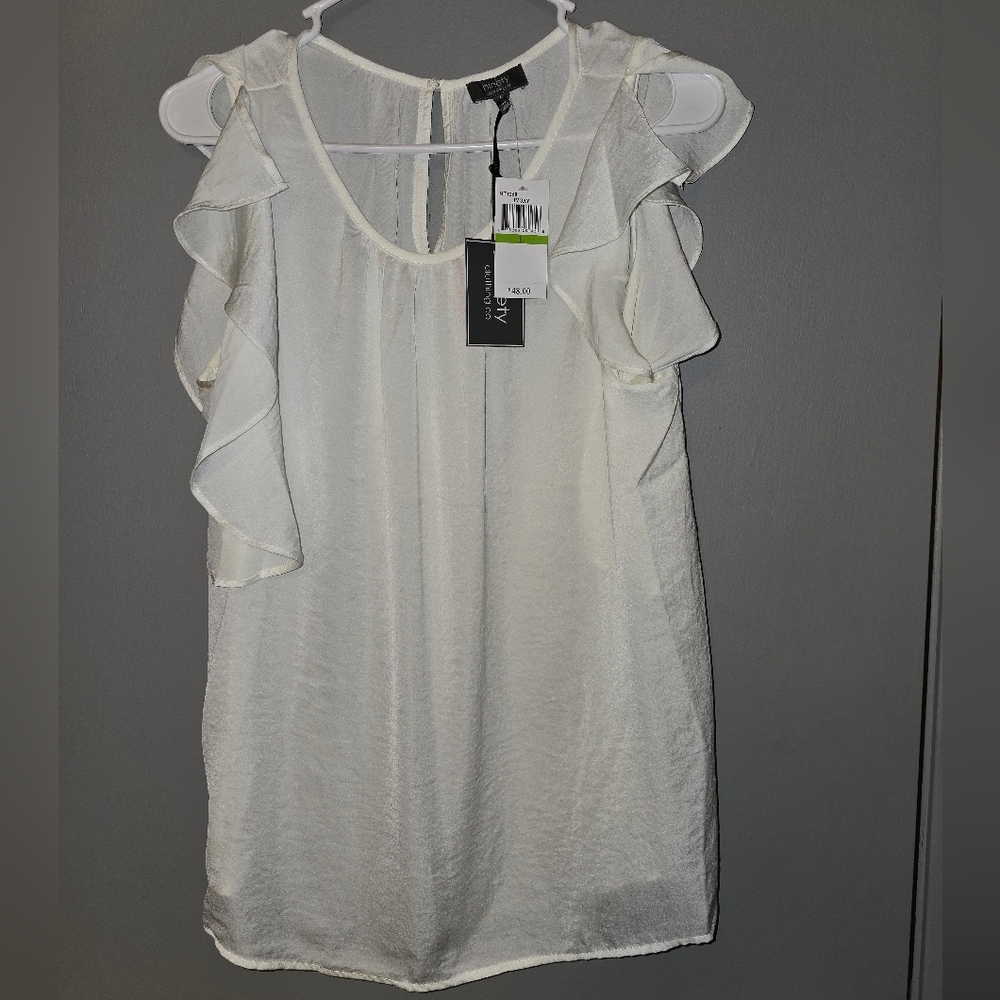 Ninety Brand women's ivory blouse. Ruffle Sleeves. Soft Feel. Feminine And Chick